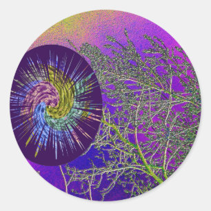 Silberwochen in Heiliger Lila Roving Star Runder Aufkleber