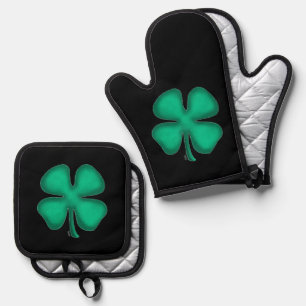 Silberwurzelhalter aus schwarzem Mitt Ofenhandschuh & Topflappen-Set