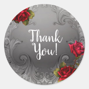 Silberzierige Vintage Extravagante Rote Rosen Hoch Runder Aufkleber