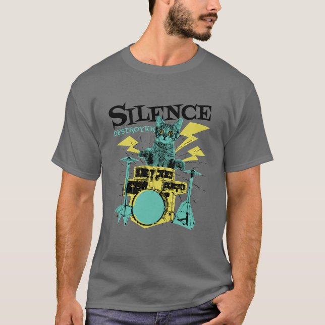 Silence Destroyer Niedlich Cat Playing Drums T-Shirt (Vorderseite)