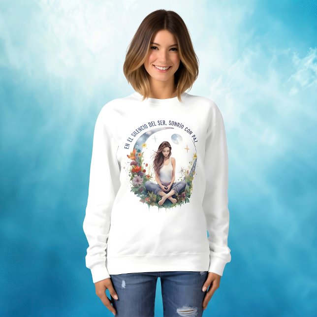 Silencio del Ser - Para Mujeres que Meditan Sweatshirt (Mujer espiritual, zen, yoga, meditación, sueter - buzo, cómodo, hermosa ilustración en acuarela)