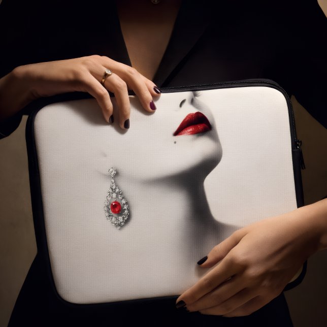 Silent Beauty – Monochrome Charcoal Art with Red  Laptopschutzhülle (“Where silence meets bold beauty.”)