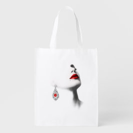 Silent Beauty – Monochrome Charcoal Art with Red Wiederverwendbare Einkaufstasche