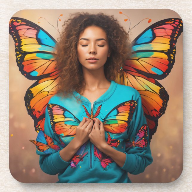 "Silent Butterfly Girl Hard Plastic Untersetzer" Getränkeuntersetzer (Vorderseite)