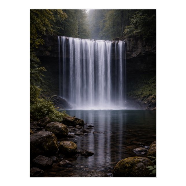 Silent Forest Waterfall – Calm Nature Landscape Poster (Vorderseite)