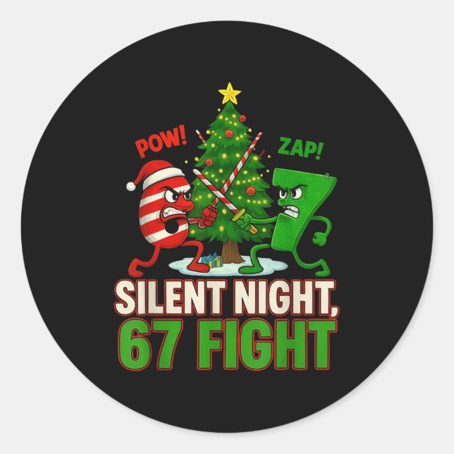 Silent Night 67 Fight Funny Christmas  Runder Aufkleber (Vorderseite)