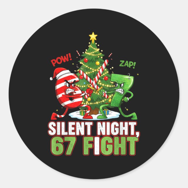 Silent Night 67 Fight Funny Christmas  Runder Aufkleber (Vorderseite)