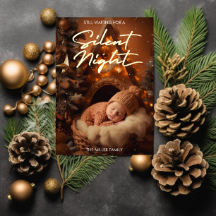Silent Night Baby First Christmas Modernes Skript Folien Feiertagskarte