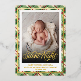 Silent Night | Christmas Baby Photo Plaid Pattern Folien Feiertagskarte