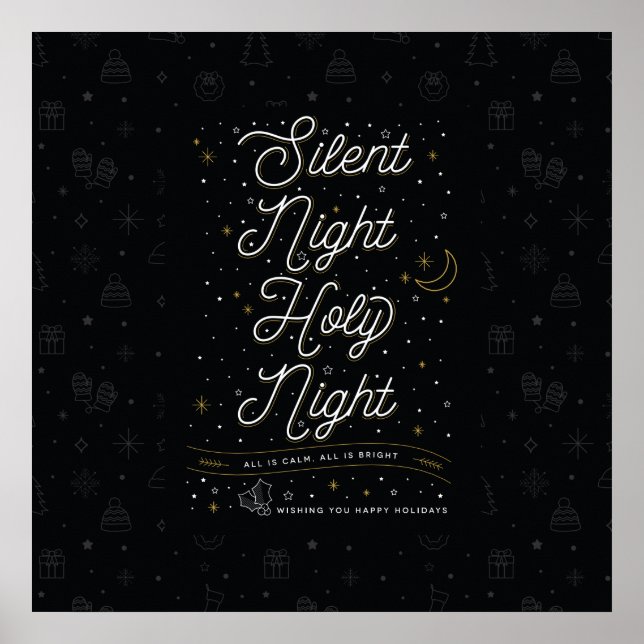 Silent Night Christmas Poster 24x24 / Black (Vorne)