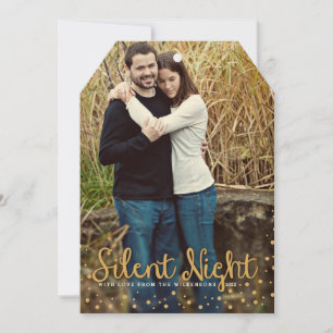 Silent Night Frohe Weihnachten Gold Tone Foto Card