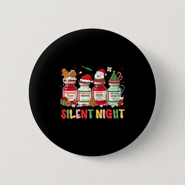Silent Night Funny Nurse Christmas Design Long Sle Button (Vorderseite)