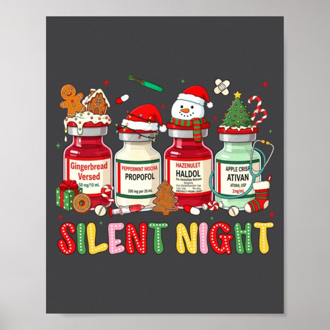 Silent Night Funny Nurse Christmas Design Long Sle Poster (Vorne)