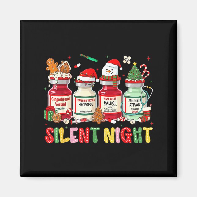 Silent Night Funny Nurse Christmas Design  Magnet (Vorne)