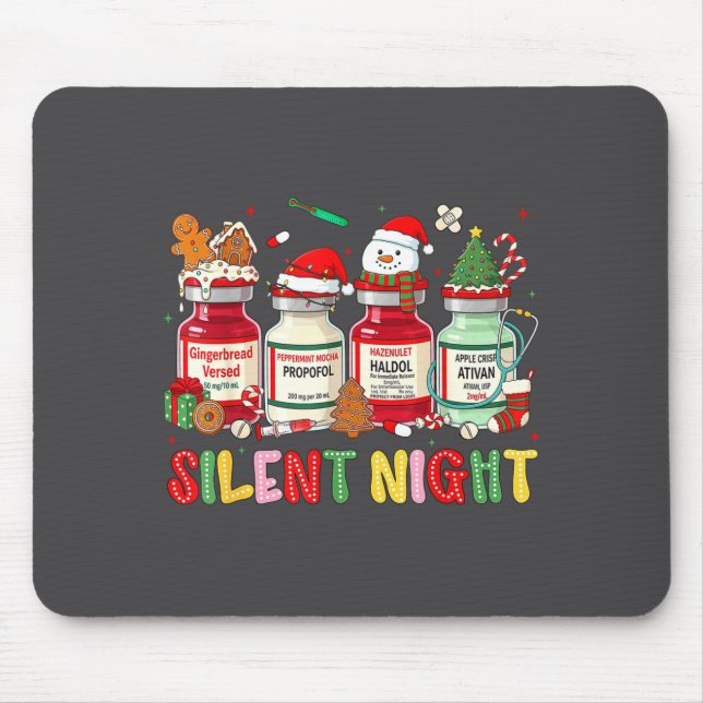 Silent Night Funny Nurse Christmas Design  Mousepad (Vorne)