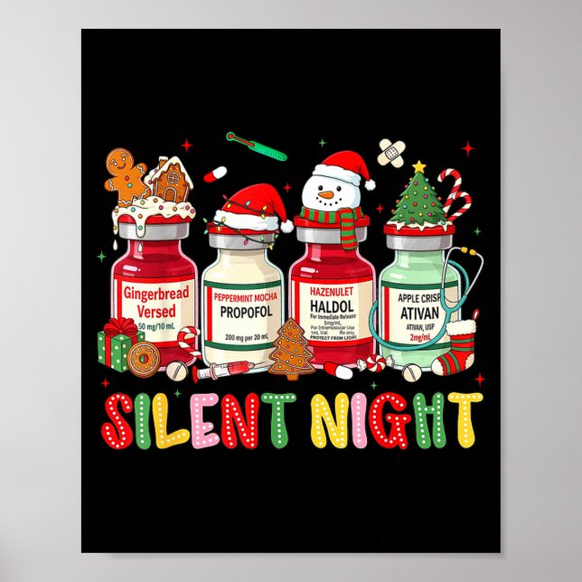 Silent Night Funny Nurse Christmas Design  Poster (Vorne)