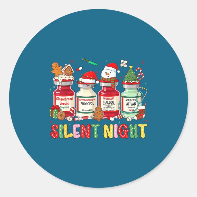 Silent Night Funny Nurse Christmas Design  Runder Aufkleber (Vorderseite)