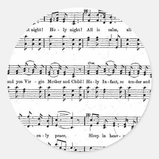 SILENT NIGHT HOLY NIGHT SHEET MUSIC CHRISTMAS SONG RUNDER AUFKLEBER (Vorderseite)