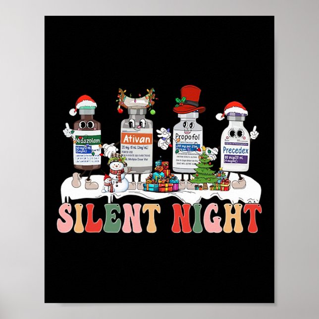 Silent Night Merry Christmas Nurse Pills Pharmacis Poster (Vorne)
