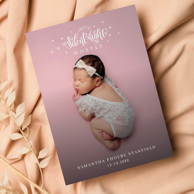 Silent Night Niedlich Christmas Baby Birth Foto Ankündigung (Silent Night Christmas Baby Announcement Photo Card)