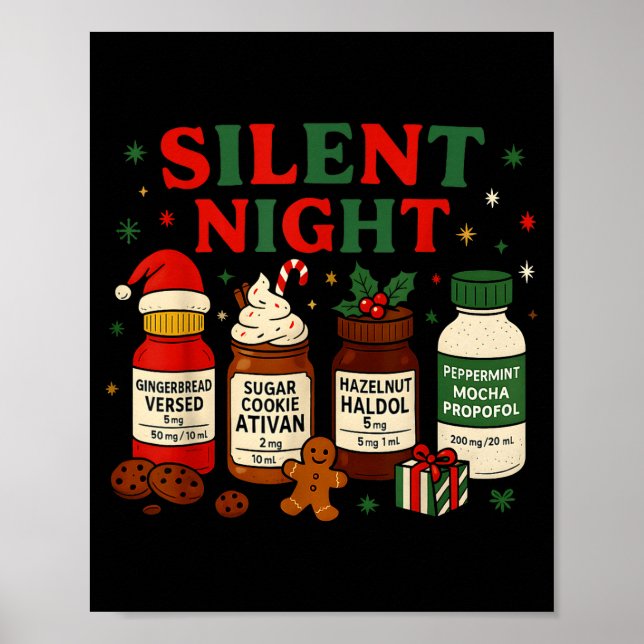 Silent Night Profol Icu Nurse Funny Christmas Medi Poster (Vorne)