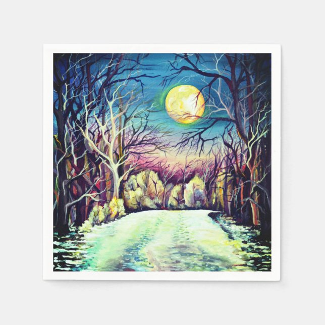 Silent Night Winter Full Moon Serviette (Vorderseite)