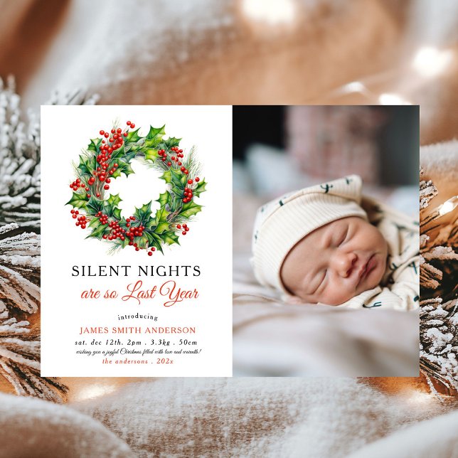 Silent Nights Christmas Foto Baby Birth Ankündigung (Von Creator hochgeladen)