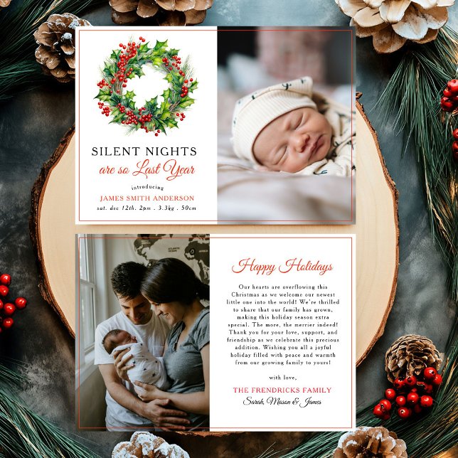 Silent Nights Christmas Foto Baby Birth Ankündigung (Von Creator hochgeladen)