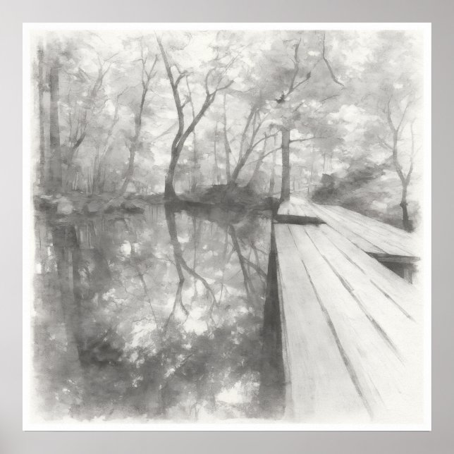 Silent Passage — Ink Painting Wabi-Sabi Reflection Poster (Vorne)