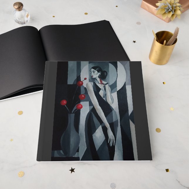 Silent Pulse Art Deco Frau Gästebuch (Vorderseite offen)