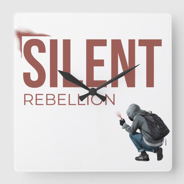 Silent Rebellion Minimal Graffiti Art Quadratische Wanduhr (Vorderseite)