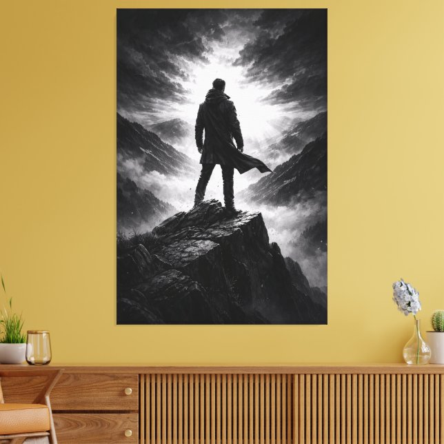 Silent Resolve – Black & White Mountain Canvas Art Leinwanddruck (Insitu (Wohnzimmer))