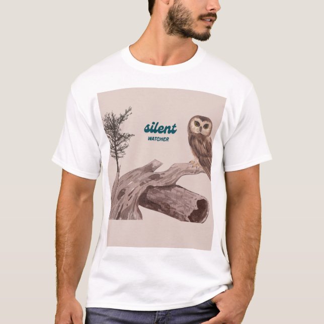 Silent Watcher – Aesthetic Owl Nature Illustration T-Shirt (Vorderseite)