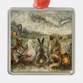 Silent Watching Whimsical Farmhouse Animals  Ornament Aus Metall