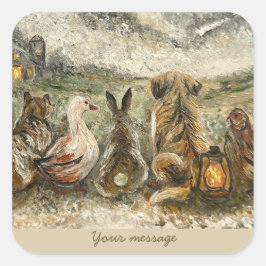 Silent Watching Whimsical Farmhouse Animals  Quadratischer Aufkleber