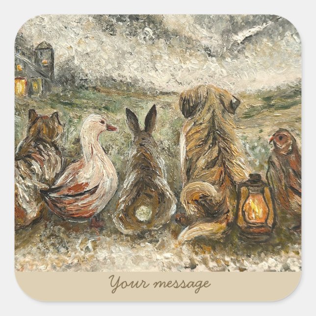 Silent Watching Whimsical Farmhouse Animals  Quadratischer Aufkleber (Vorderseite)