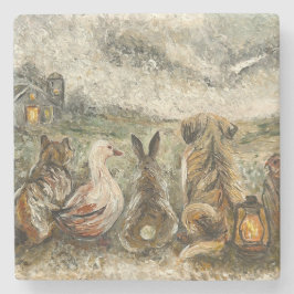 Silent Watching Whimsical Farmhouse Animals  Steinuntersetzer