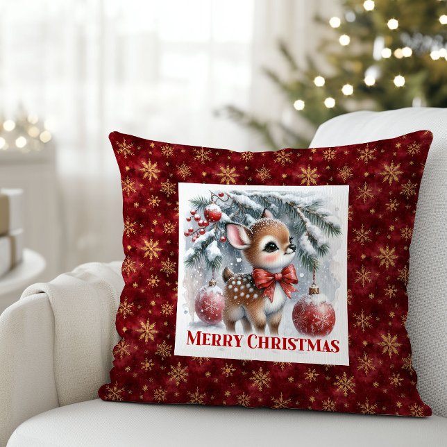 Silent winter scene snowy baby fawn Christmas  Kissen (Silent winter scene snowy baby fawn Christmas pillow)