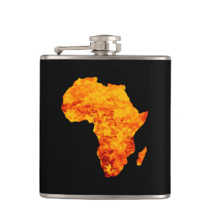 Silhouette Afrikas in Flammen Flachmann