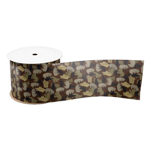 Silhouette Animal Camouflage Brown Satinband (Spule)
