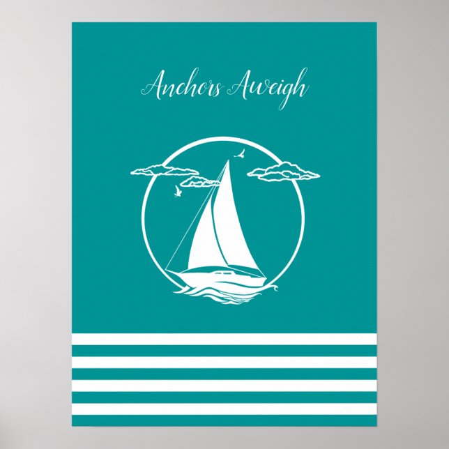 Silhouette/Anker des nautischen Segelbootes wiegen Poster (Vorne)