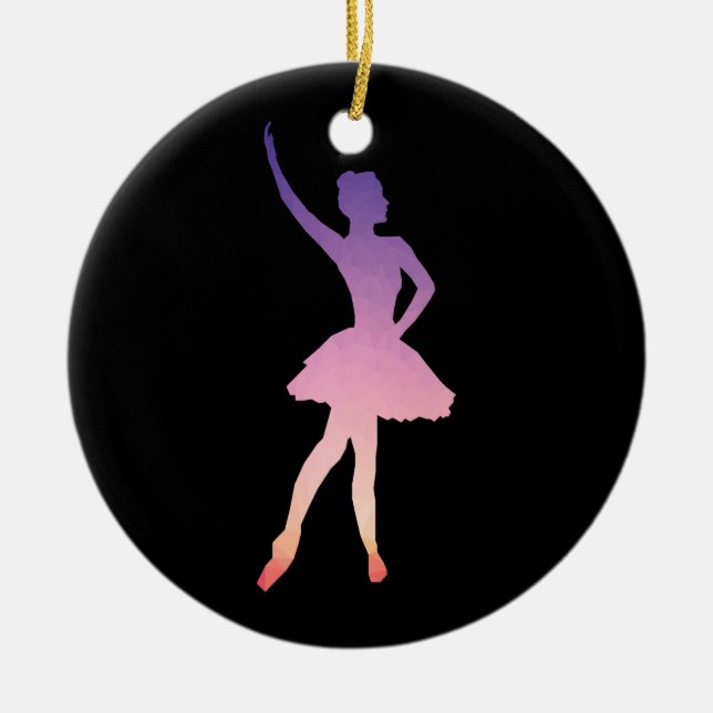 Silhouette Ballerina in lila, rosa Ober-Farbtönen Keramikornament (Vorne)