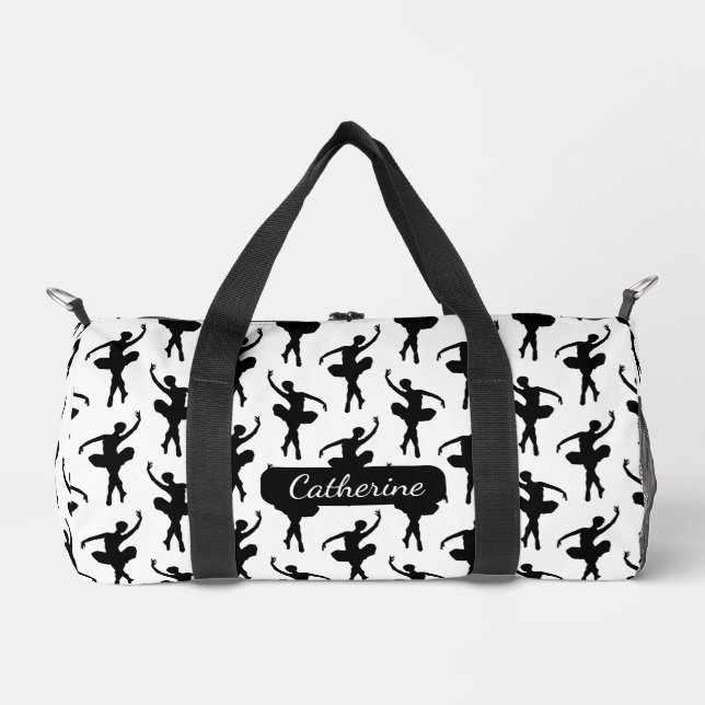 Silhouette Ballerina in Schwarz und Weiß Duffle Bag (Vorderseite)