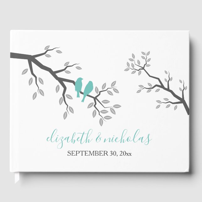 Silhouette Bäume Branch Love Birds Gästebuch (Vorderseite)