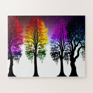 Silhouette Bäume Lila Puzzle