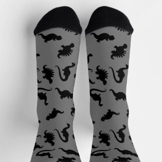 Silhouette Black and Gray Dinosaur Socken