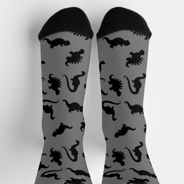 Silhouette Black and Gray Dinosaur Socken (Oben)