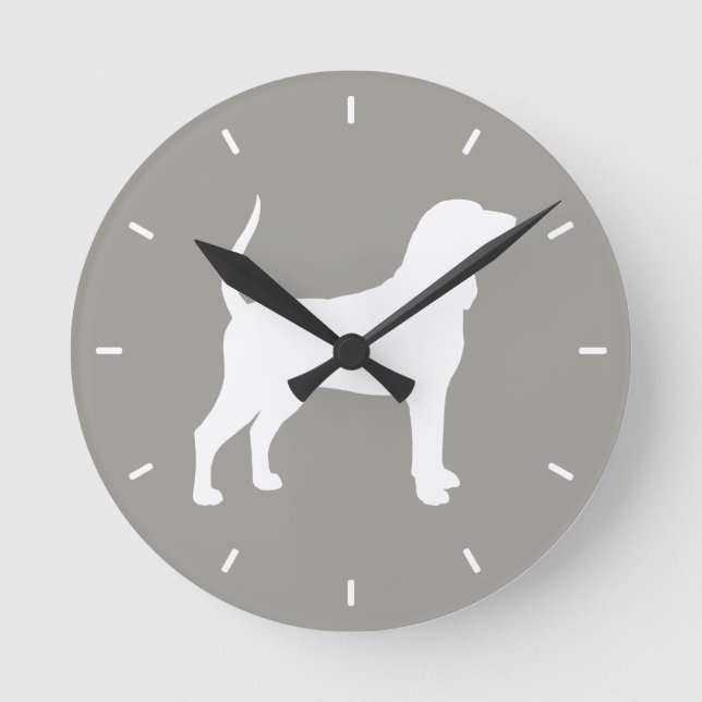 Silhouette Black and Tan Coonhound Runde Wanduhr (Vorderseite)