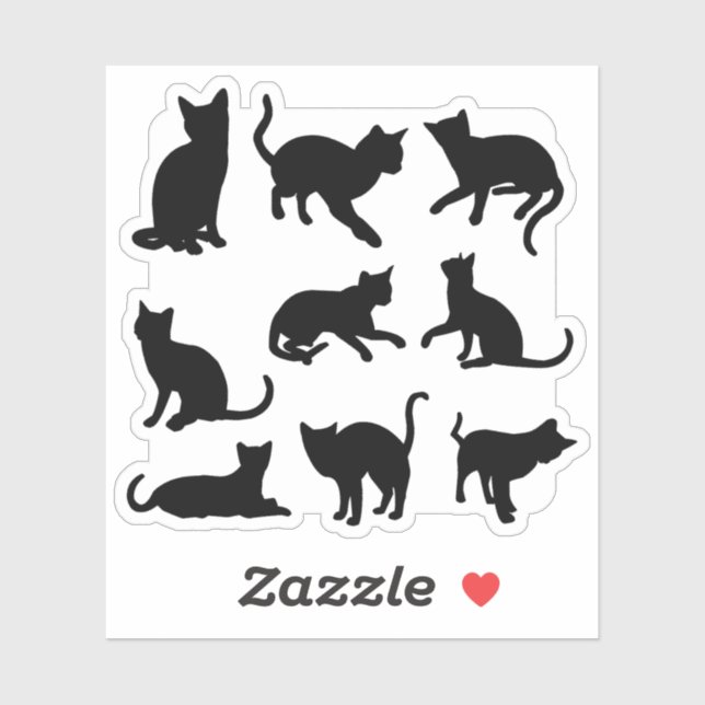 Silhouette Black Kitty Cat Family Collection Posen Aufkleber (Blatt)