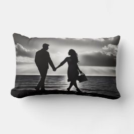 Silhouette Black & White Beach Walk: Zeitlose Lieb Lendenkissen
